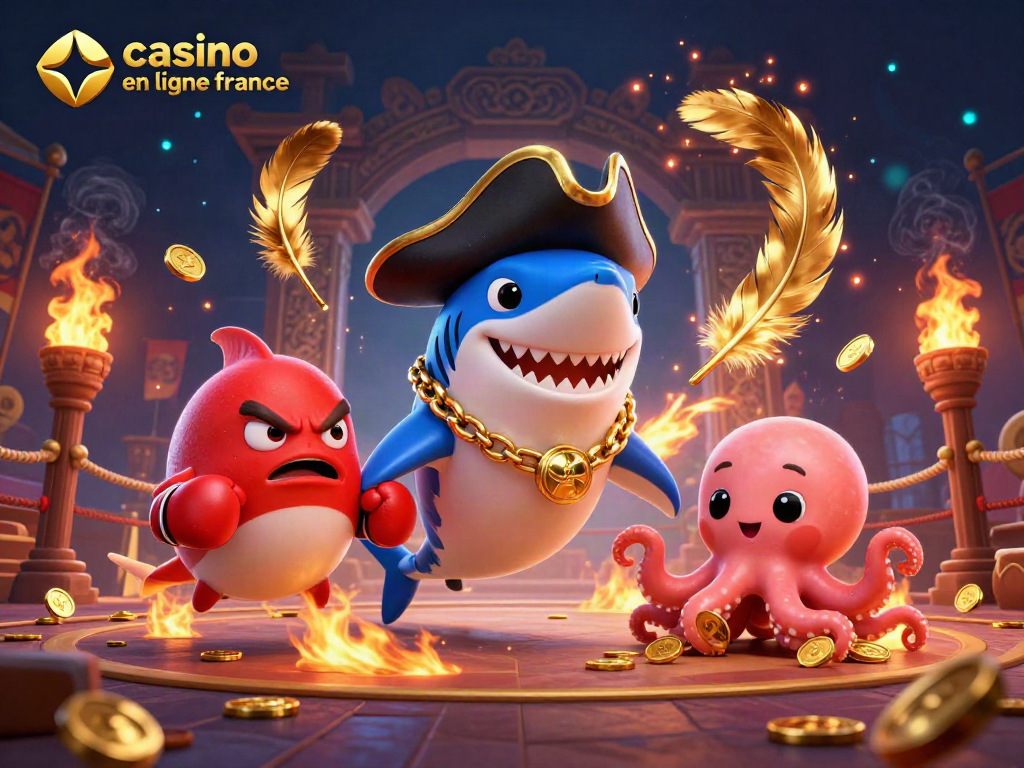 Illustration dynamique de personnages de casino en ligne France avec des jeux de casino animés.