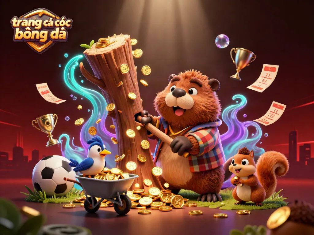 Trang cá cược bóng đá hấp dẫn với chú beaver trong trận đấu thể thao đầy màu sắc.
