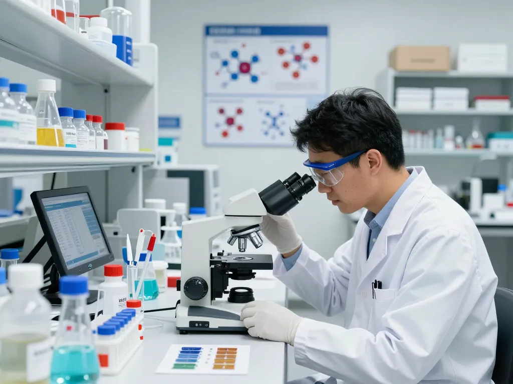 Scientist analyzing MB66 film technology in a modern lab setting to enhance HIV prevention.