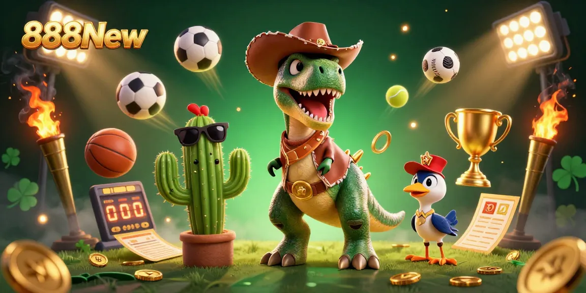 Experience thrilling gaming with 888New, featuring dynamic sports elements and vibrant characters.