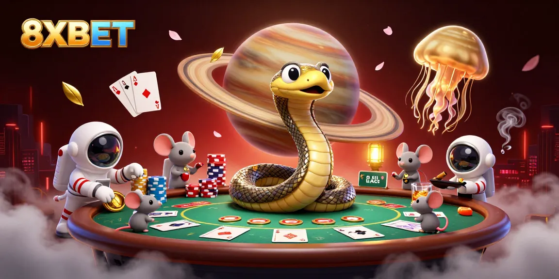 Experience thrilling wagers at 8XBET as tiny astronaut mice place bets around a cosmic roulette wheel.
