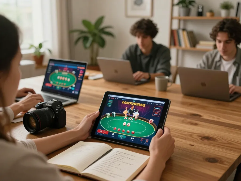 Player enjoying poker gameplay on 98win online casino app from home, showcasing strategic betting.
