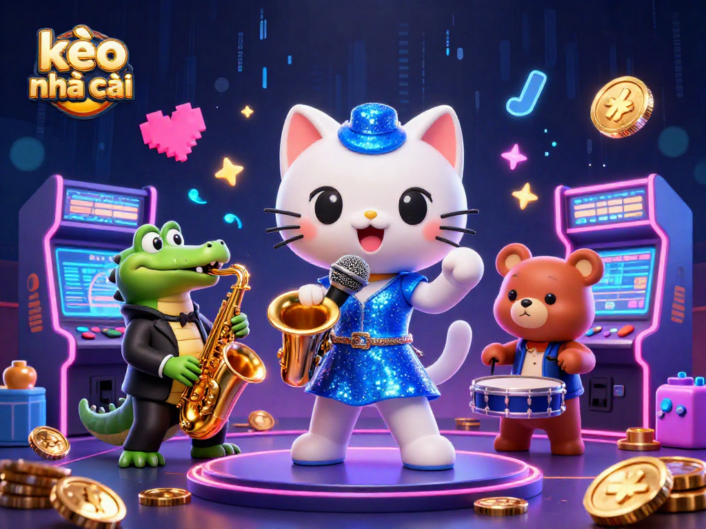 Bet on kèo nhà cái with lively casino atmosphere featuring a jazz-singer cat, saxophone crocodile, and drum bear.