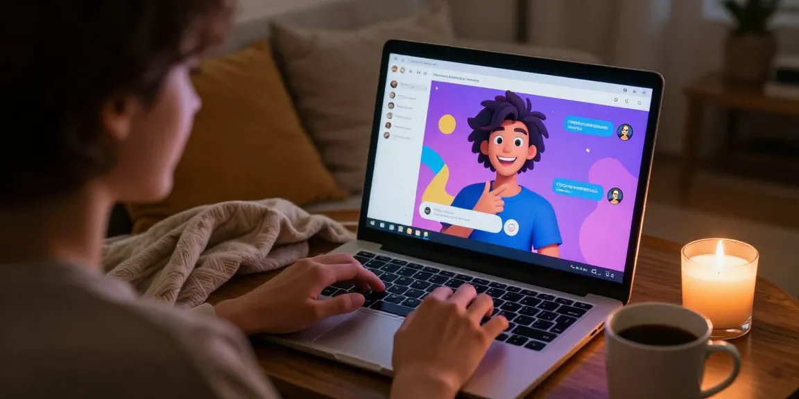 Engaging in character AI NSFW chat on a cozy setup with warm lighting and intimate atmosphere.