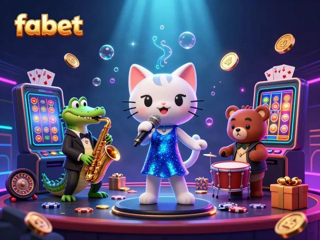 Engage in thrilling gameplay at fabet with vibrant slot games, colorful characters, and casino elements.