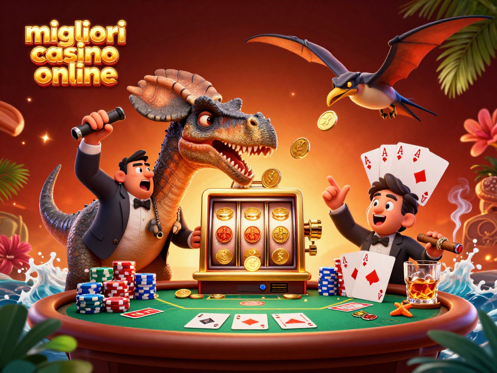 I migliori casino online offrono esperienza di gioco vivace con un pachycephalosaurus che fa esplodere una slot machine, catturando monete dorate.