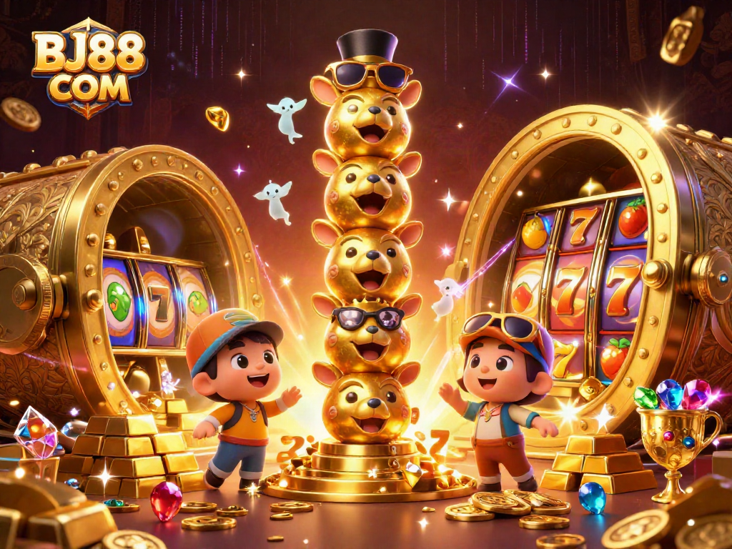 Spin to win with BJ88 COM in a vibrant, ultra-detailed 3D casino illustration.