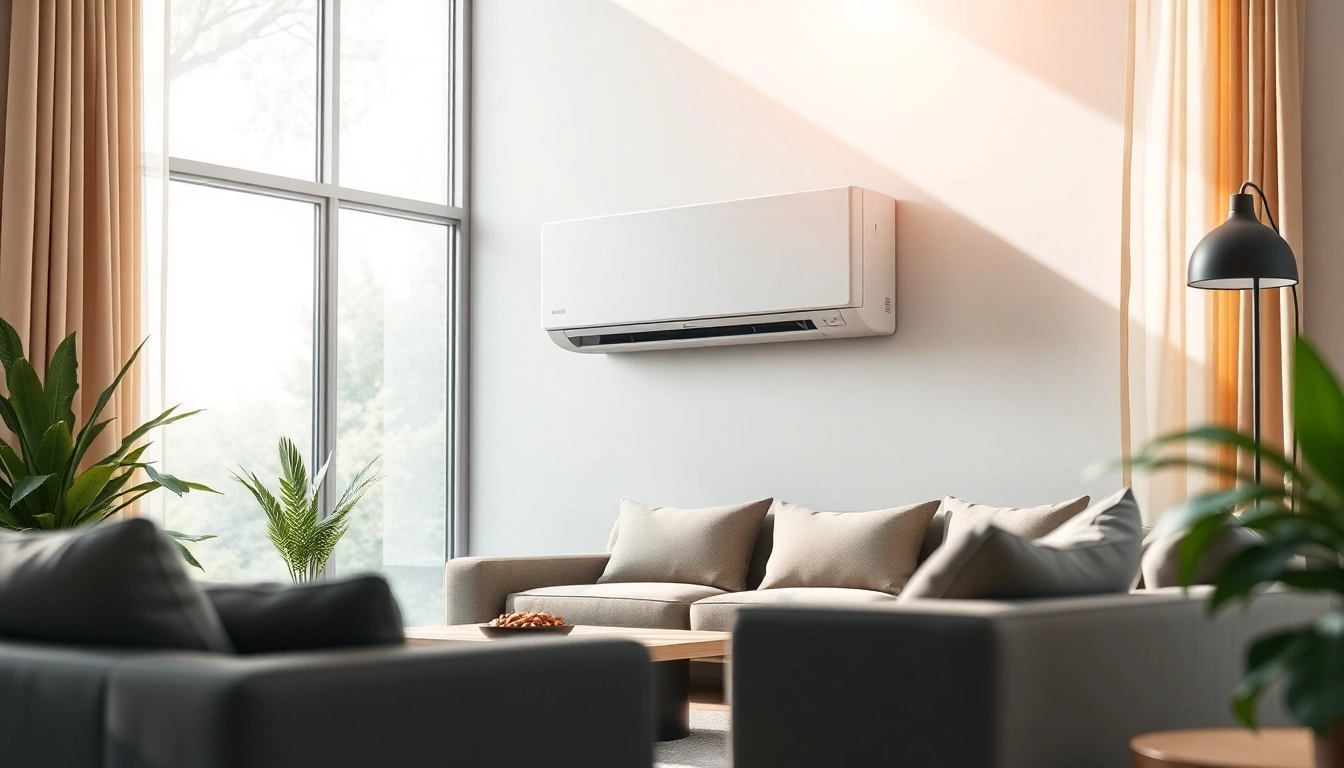Highlighting the energy-efficient mini split ac in a stylish living room environment.