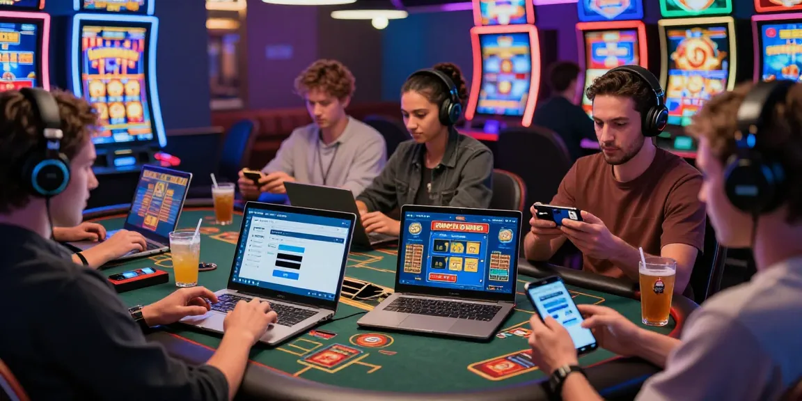 Dynamic online gaming scene highlighting casinos that accept credit cards, featuring diverse players engaged in various games.