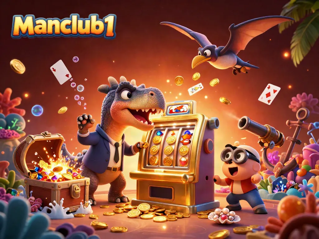 Experience manclub1's vibrant casino scene with a colorful casino manager and jackpot excitement.