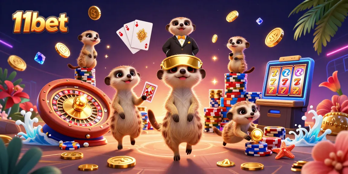 Experience thrilling action at 11bet casino with lively meerkats in a detailed digital scene.