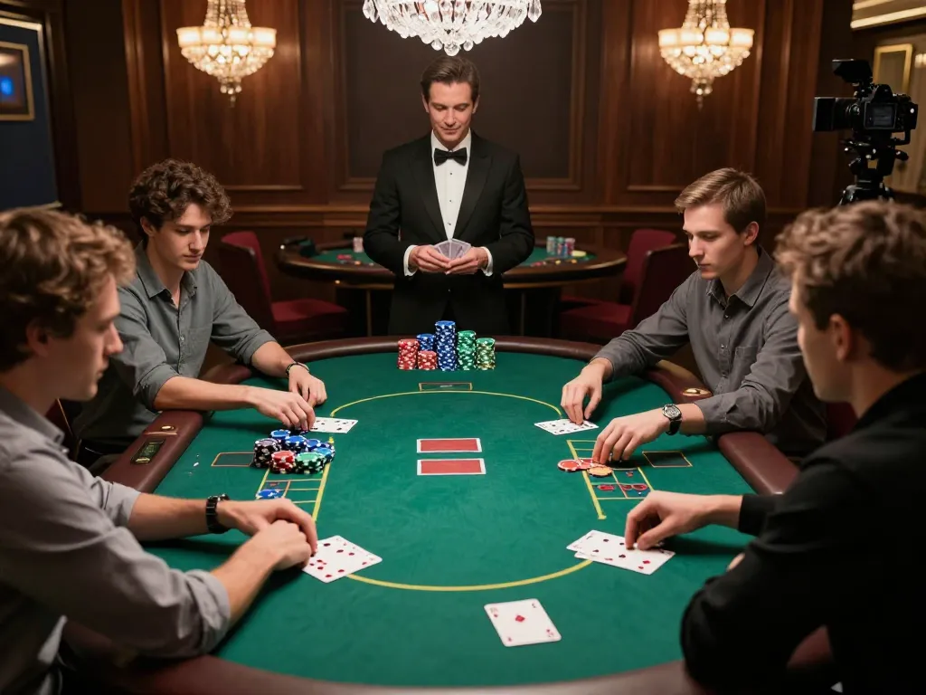 Players engage in a high-stakes poker game at TR 88 casino, showcasing intense focus and vibrant atmosphere.
