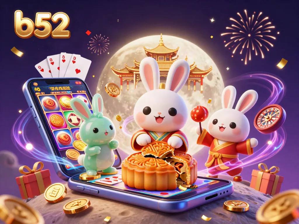 Engage with b52 slots as the moon rabbit reveals poker chips from golden mooncakes.