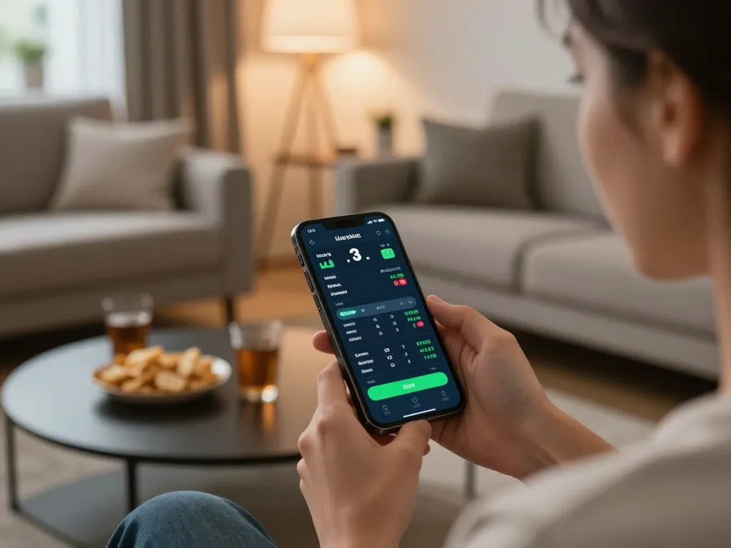 Người chơi thể thao say mê kiểm tra ứng dụng Liên kết 12bet trên điện thoại thông minh trong khi trận đấu đang diễn ra