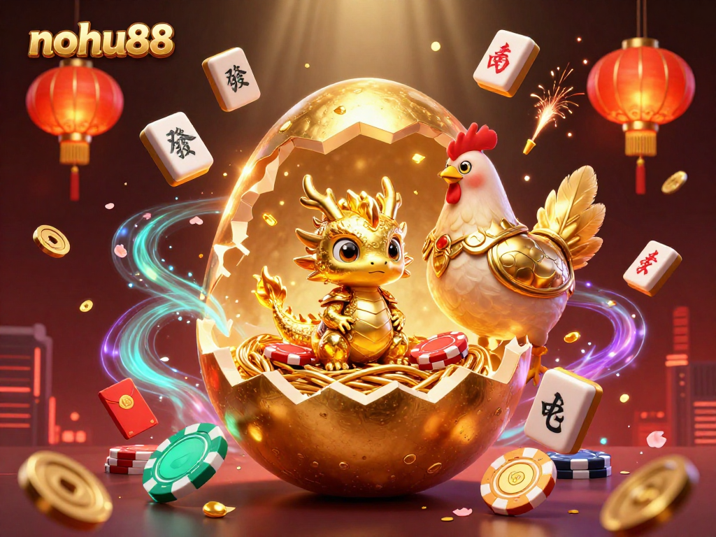 Engage in thrilling wins with nohu88 at a vibrant casino scene featuring golden characters and festive elements.