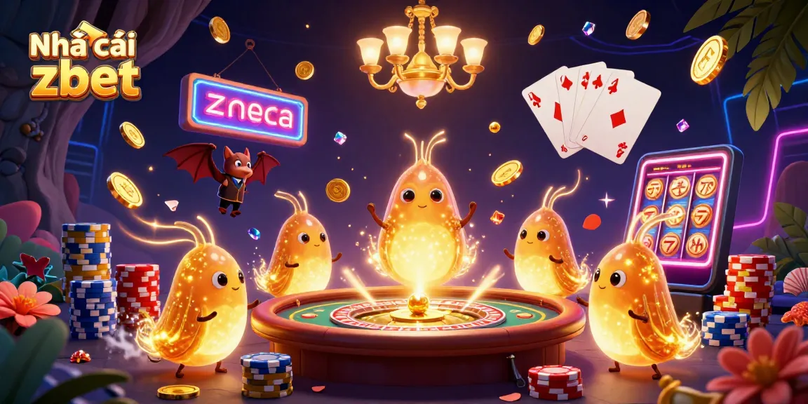 Experience the excitement of Nhà cái zbet with an animated casino scene featuring glowworms and vibrant games.