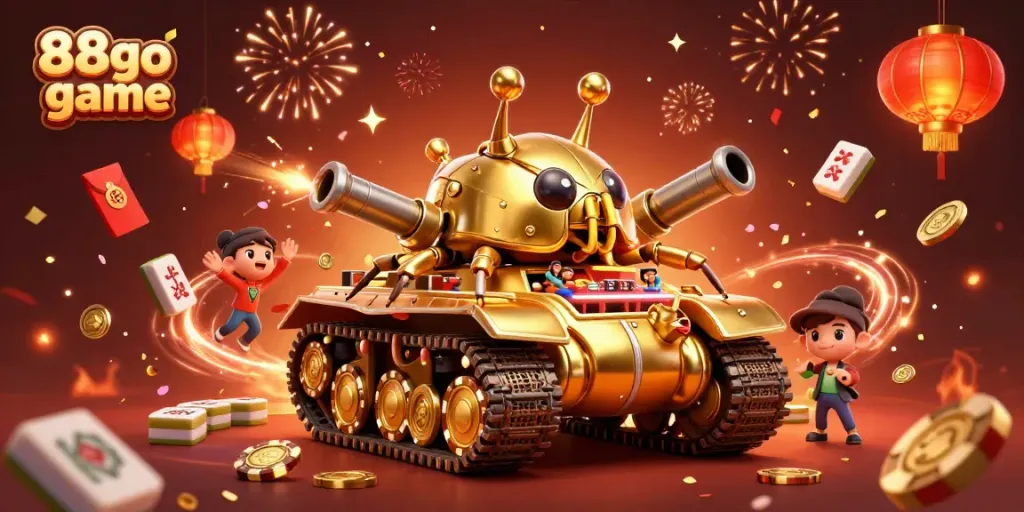 Experience the excitement of 88go game with a dynamic scene featuring a golden beetle tank casino.