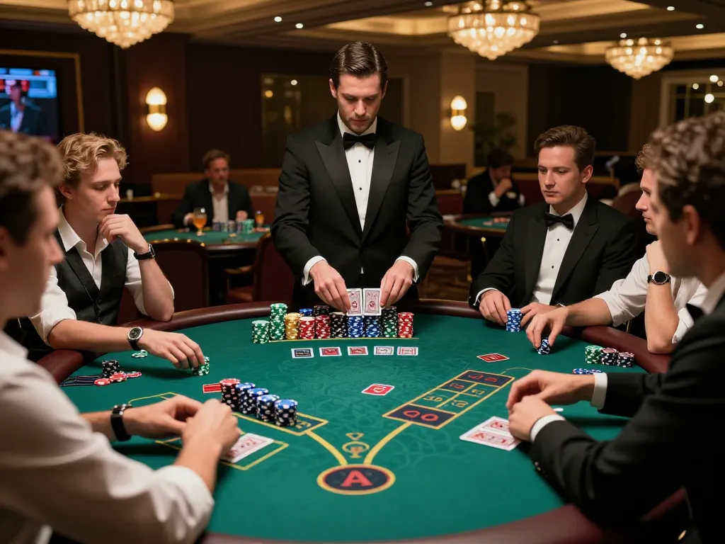 Players engaging in an intense blackjack game at a luxurious casino table, showcasing dh 88 strategic moments and vibrant atmosphere.