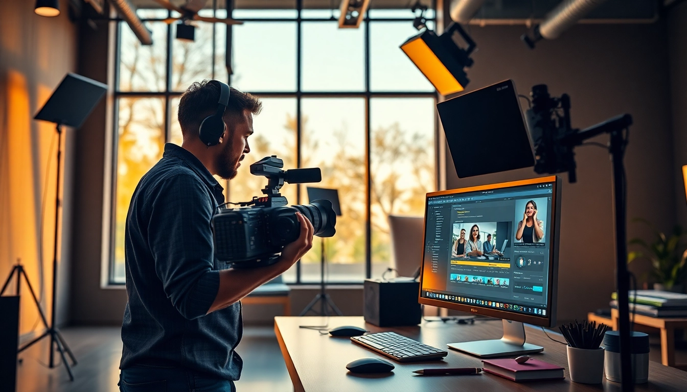 Creating engaging Training videos in a bright studio with modern equipment.
