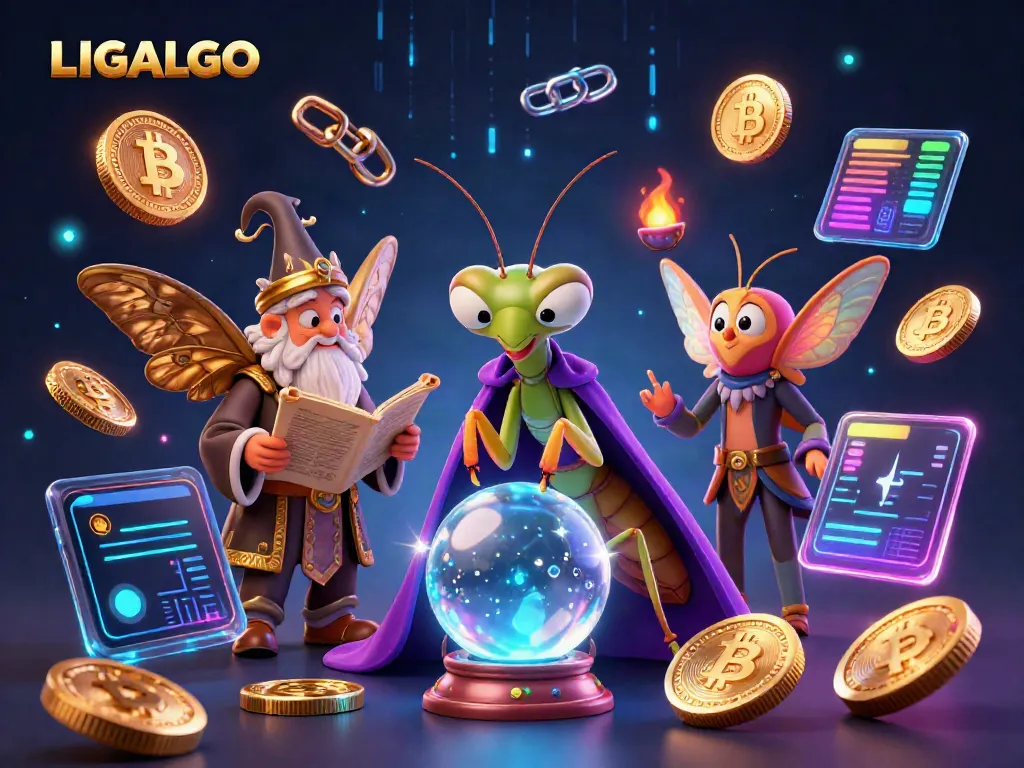 Engage with LIGALGO's immersive casino experience featuring vibrant characters and crypto elements.
