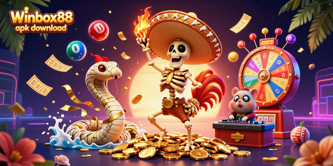 Winbox88 apk download offers seamless access to mobile gaming with vibrant characters celebrating wins.