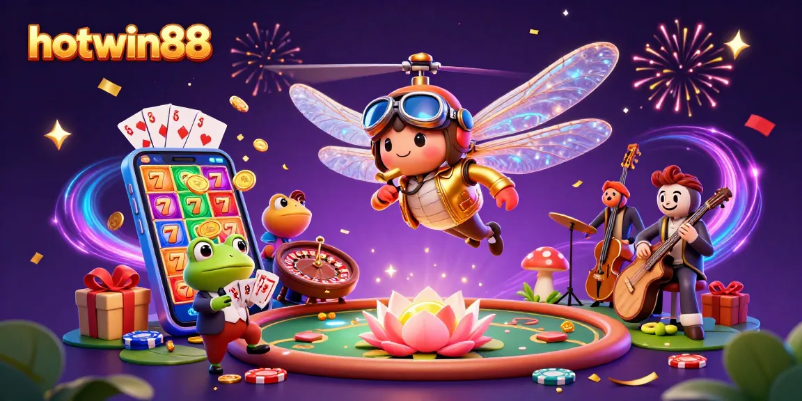 Experience the excitement of hotwin88 slots with a dragonfly pilot and lively casino scene.