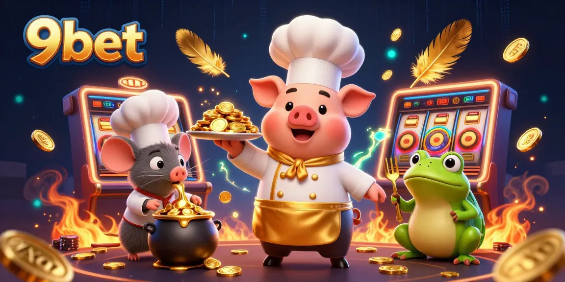 Experience the excitement of 9bet with a vibrant scene of gambling characters and gold coins.