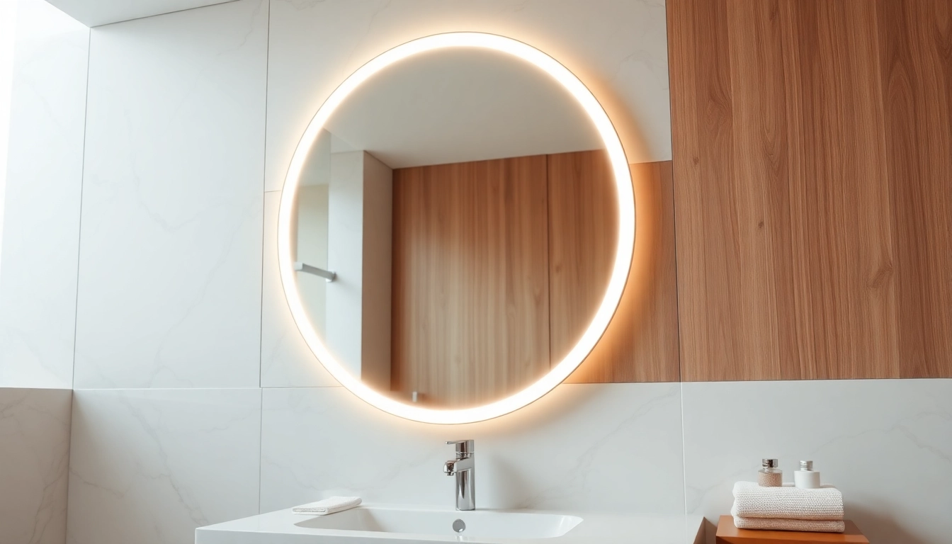 Enhance your space with stylish mirror and led lights illuminating a modern bathroom.