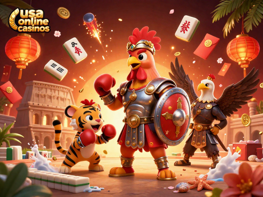 Experience the thrill of usa online casinos with dynamic casino characters in an exciting illustration.