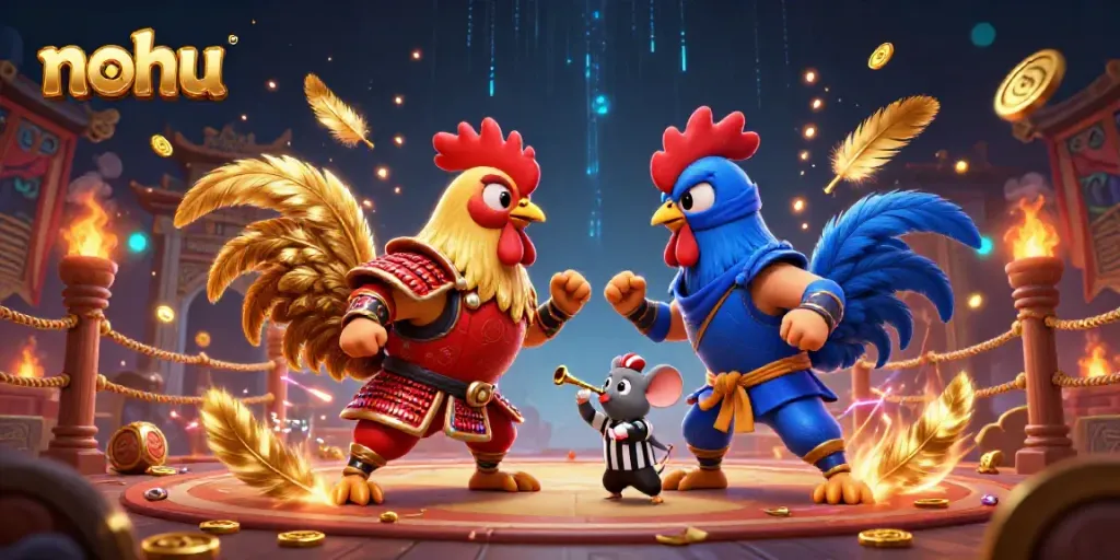 Experience nohu casino action with cartoon roosters and immersive gaming elements