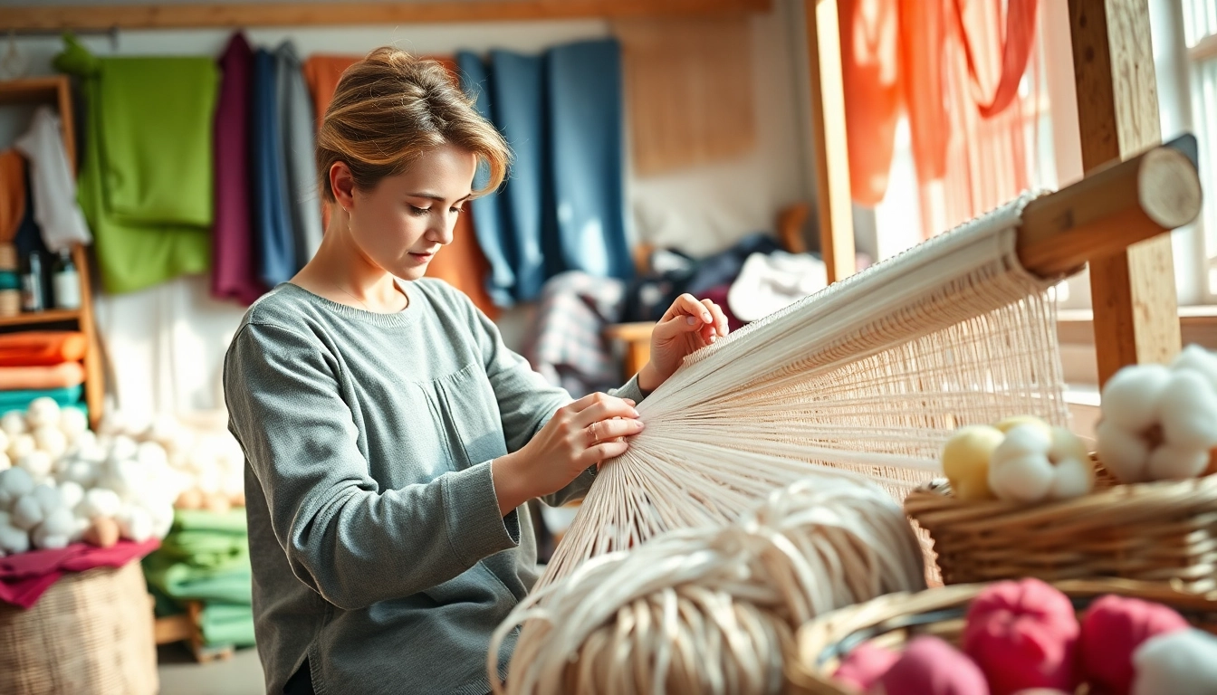 Een artisanale wever die 100% natuurlijk katoen gebruikt om een prachtige wandtapijt te maken.