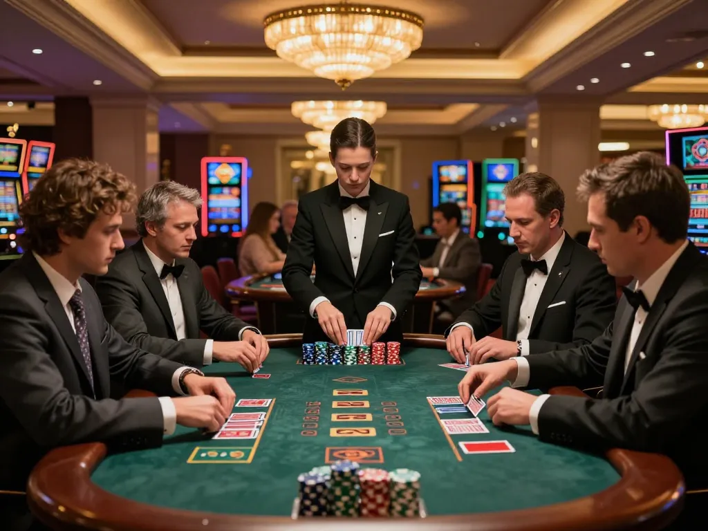 Players strategically placing bets at the nn88 blackjack table in a luxurious casino atmosphere.