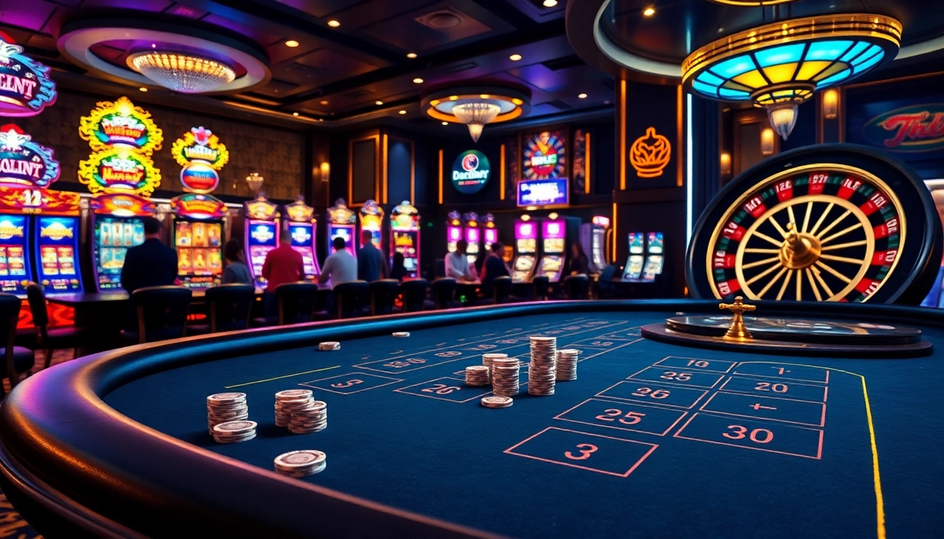 Experience the excitement of gambling at 8kbet with vibrant casino games and luxurious decor.