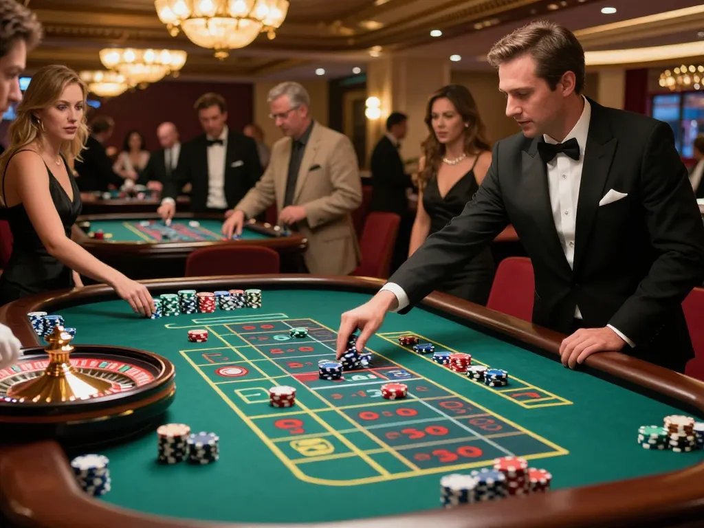 Engaging players around a vibrant roulette table, showcasing 789win's thrilling casino experience