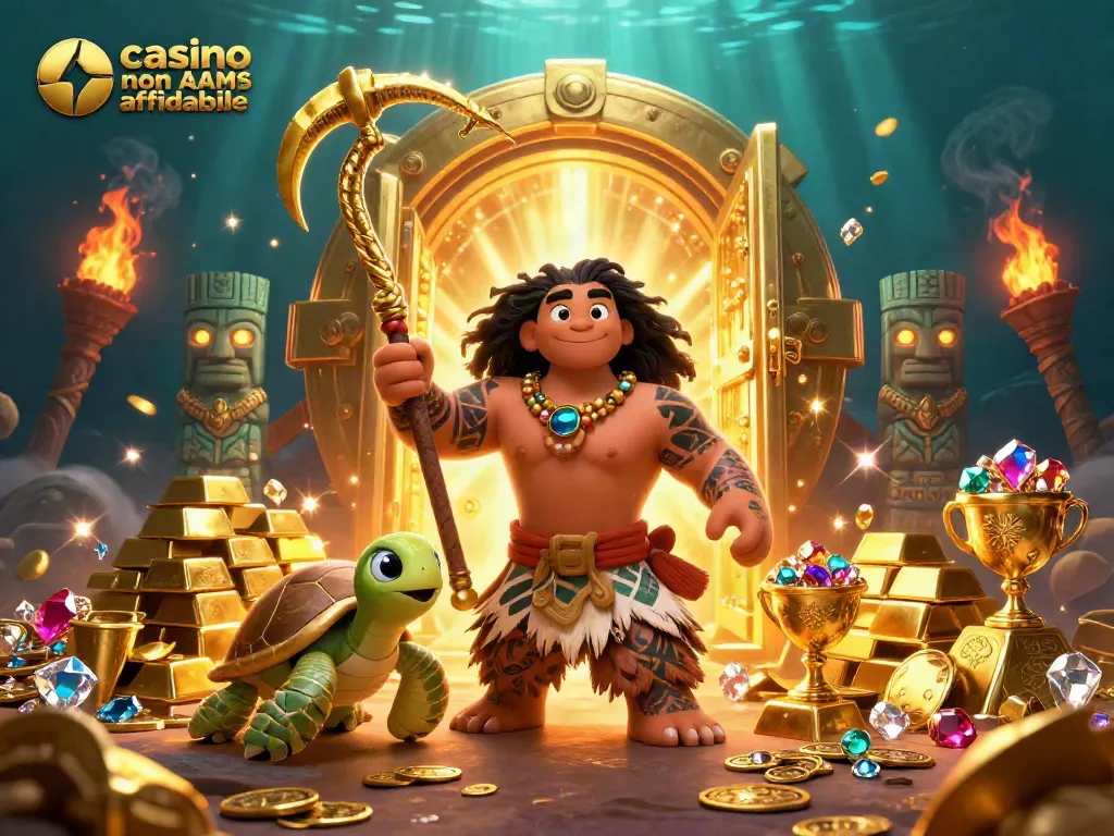 Immagine accattivante di casino non AAMS affidabili con divertenti elementi di gioco e tesori d'oro.