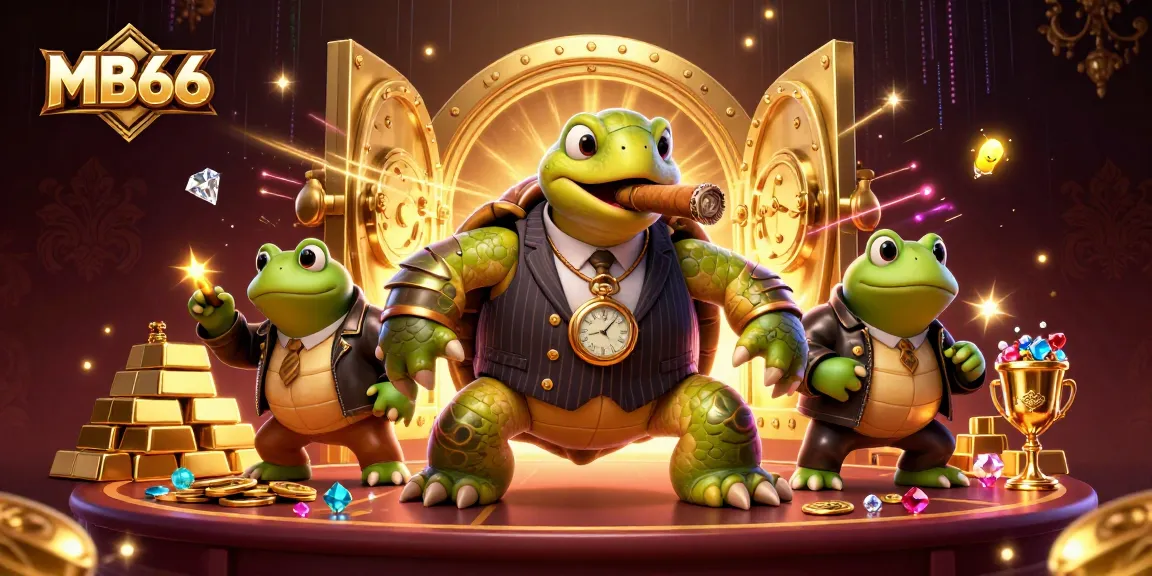 MB66 captures excitement with a snapping turtle mobster and bullfrog enforcers in a rich casino setting.