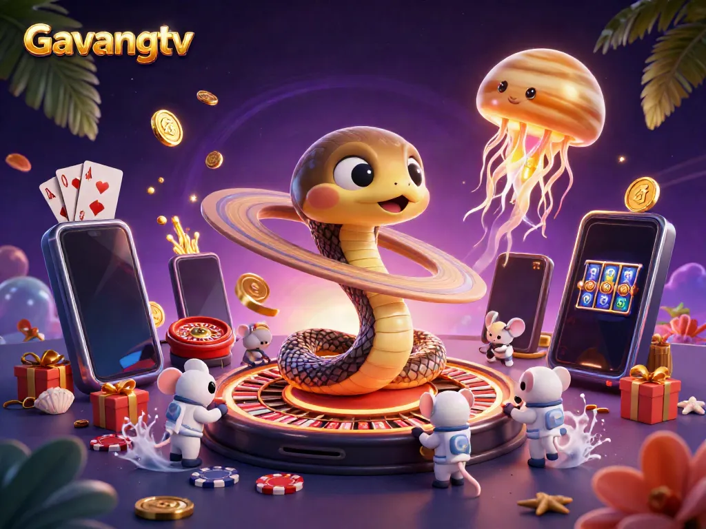 Engage in dynamic betting with Gavangtv's colorful gambling scene featuring cosmic characters.