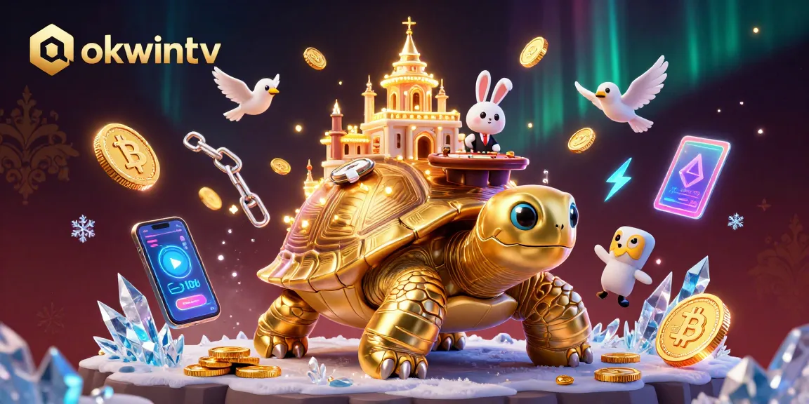 Engage in thrilling gameplay with okwintv's vibrant casino scene featuring a golden tortoise and rabbit dealer.