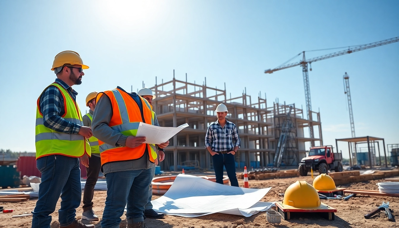 New Jersey Commercial General Contractor managing a lively construction site with professionals and equipment.