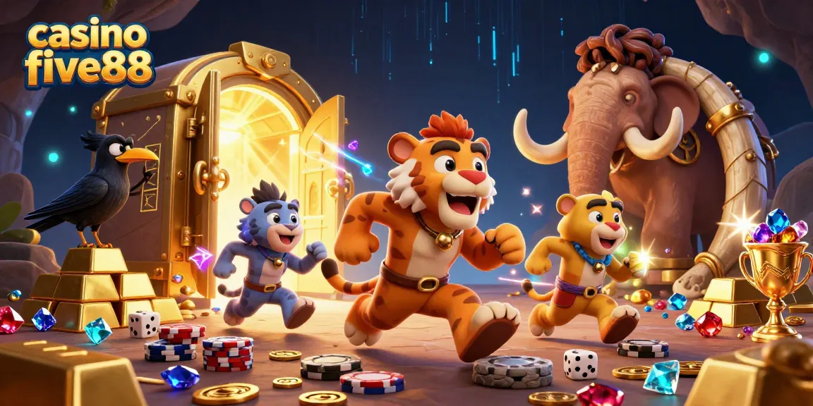 Experience gaming action at casino five88 with enchanting caveman and sabertooth duo.