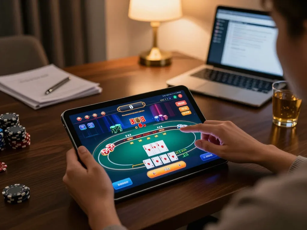 Engage in strategic poker play with SC88 in a stylish home setup for effective online gambling.