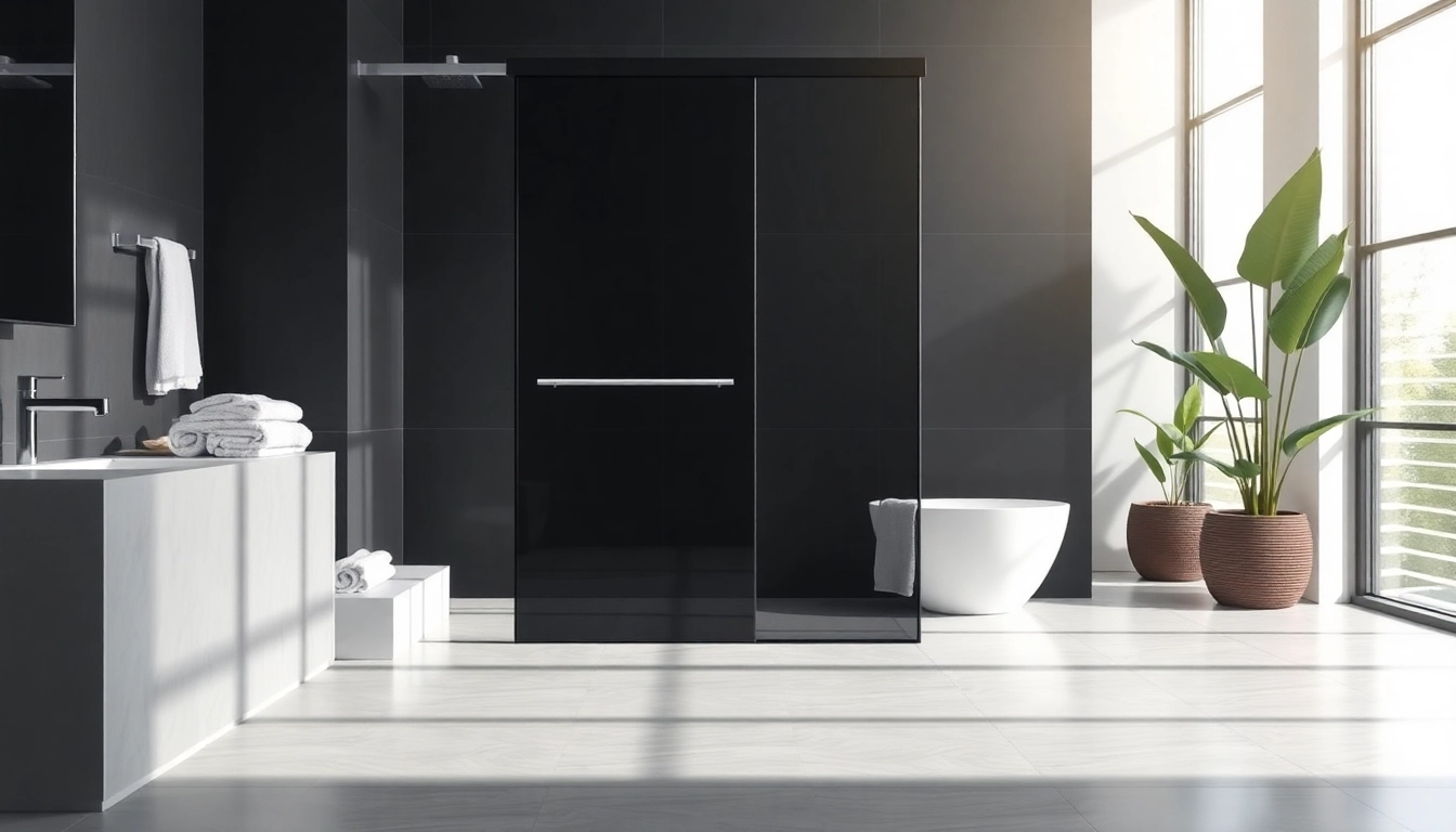 Install a black shower sliding door in a modern bathroom to elevate its style and functionality.