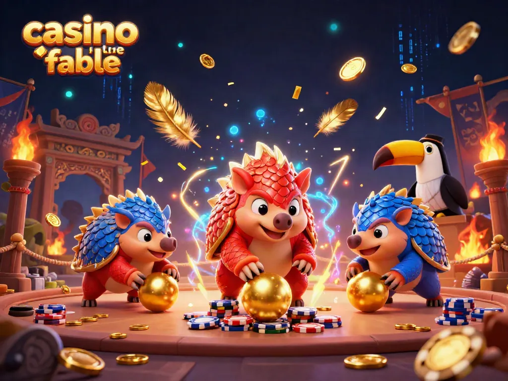 Observa un emocionante enfrentamiento en un casino online fiable, donde pangolines compiten entre fichas y monedas.