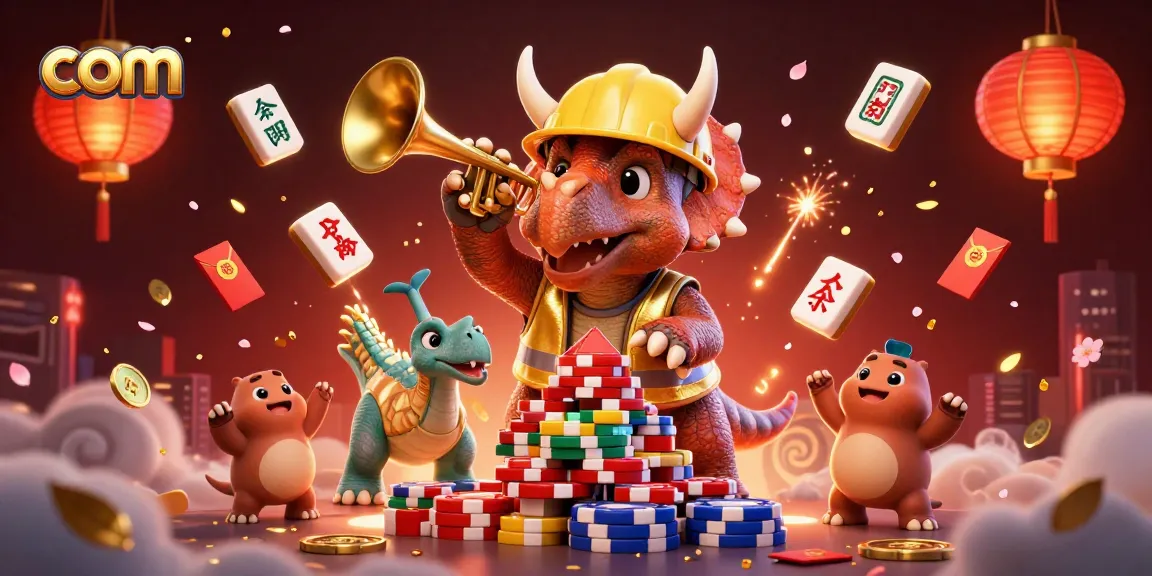 Play and win with com in a lively casino scene featuring joyful characters and vibrant gambling elements.