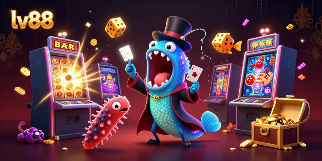 Experience thrilling casino magic with lv88 in this vibrant 3D illustration featuring captivating characters and game elements.