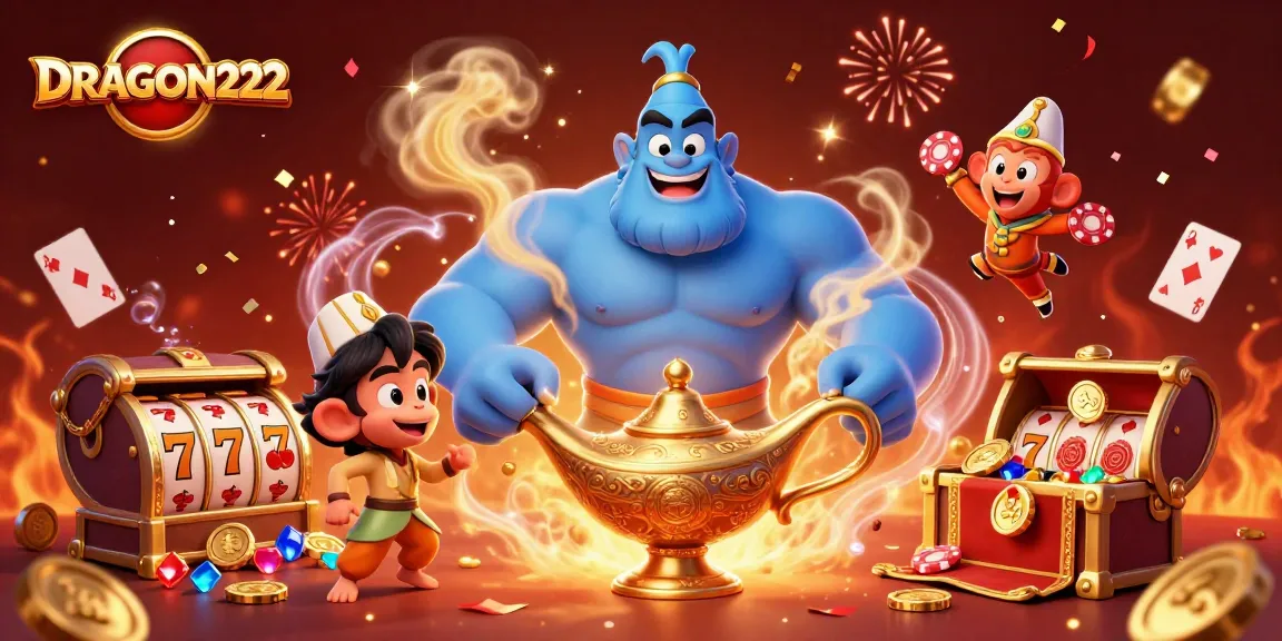 Spin to win with DRAGON222 as a genie and monkey bring casino magic to life.