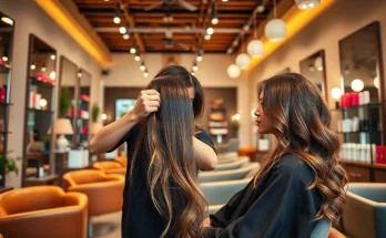 Stylish hair salon in San Diego showcasing hair styling and Aveda products, perfect for first-time clients.