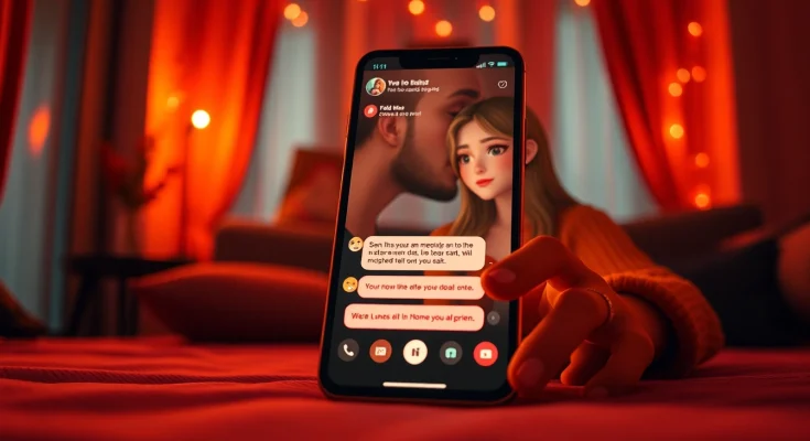 Engaging porn chat ai interaction scene with NSFW characters on a smartphone screen.