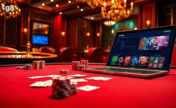 Experience the excitement of gambling at trang chỉ tg88 with poker chips and cards on a lavish casino table.