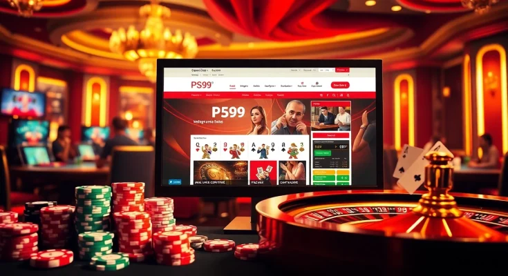 Experience the excitement of PS99 COM with immersive online gambling visuals featuring vibrant casino elements.
